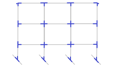 20x30 Assembly diagram for standing outdoor movie screen frame kit showing fitting placement