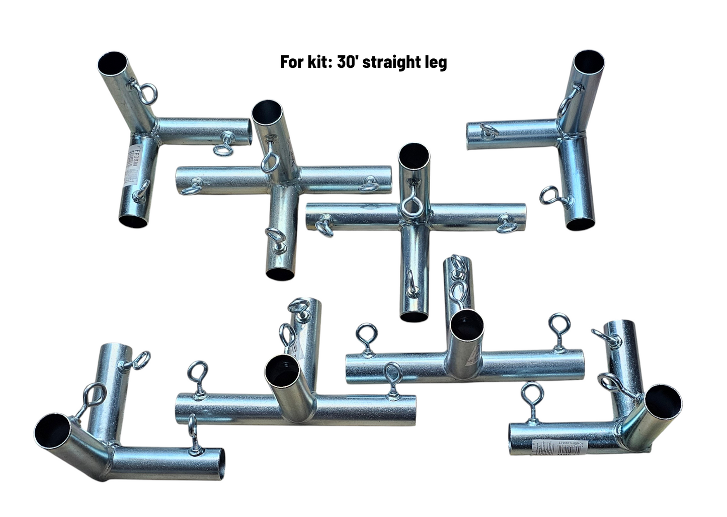 Heavy duty galvanized steel batting cage fittings with welded eye bolts for baseball and softball 30 foot kit