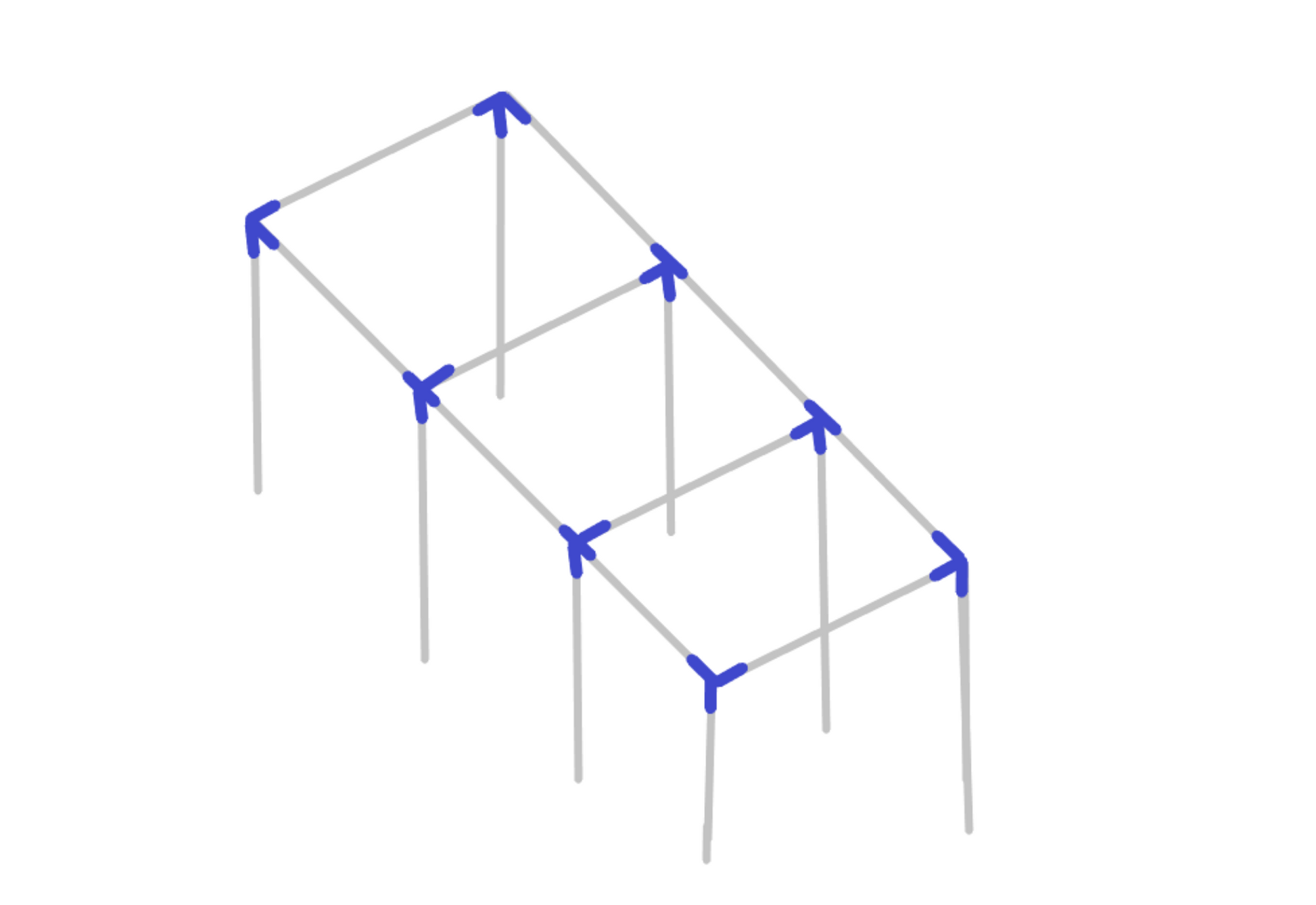 Assembly diagram for 30 foot straight leg baseball softball batting cage frame showing fitting placement