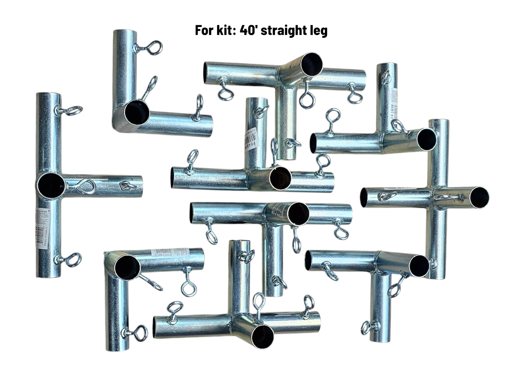 Heavy duty galvanized steel batting cage fittings with welded eye bolts for baseball and softball 40 foot kit