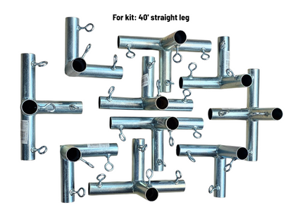 Heavy duty galvanized steel batting cage fittings with welded eye bolts for baseball and softball 40 foot kit
