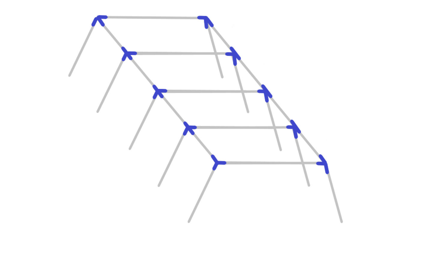 Assembly diagram for 40 foot slant leg baseball softball batting cage frame showing fitting placement