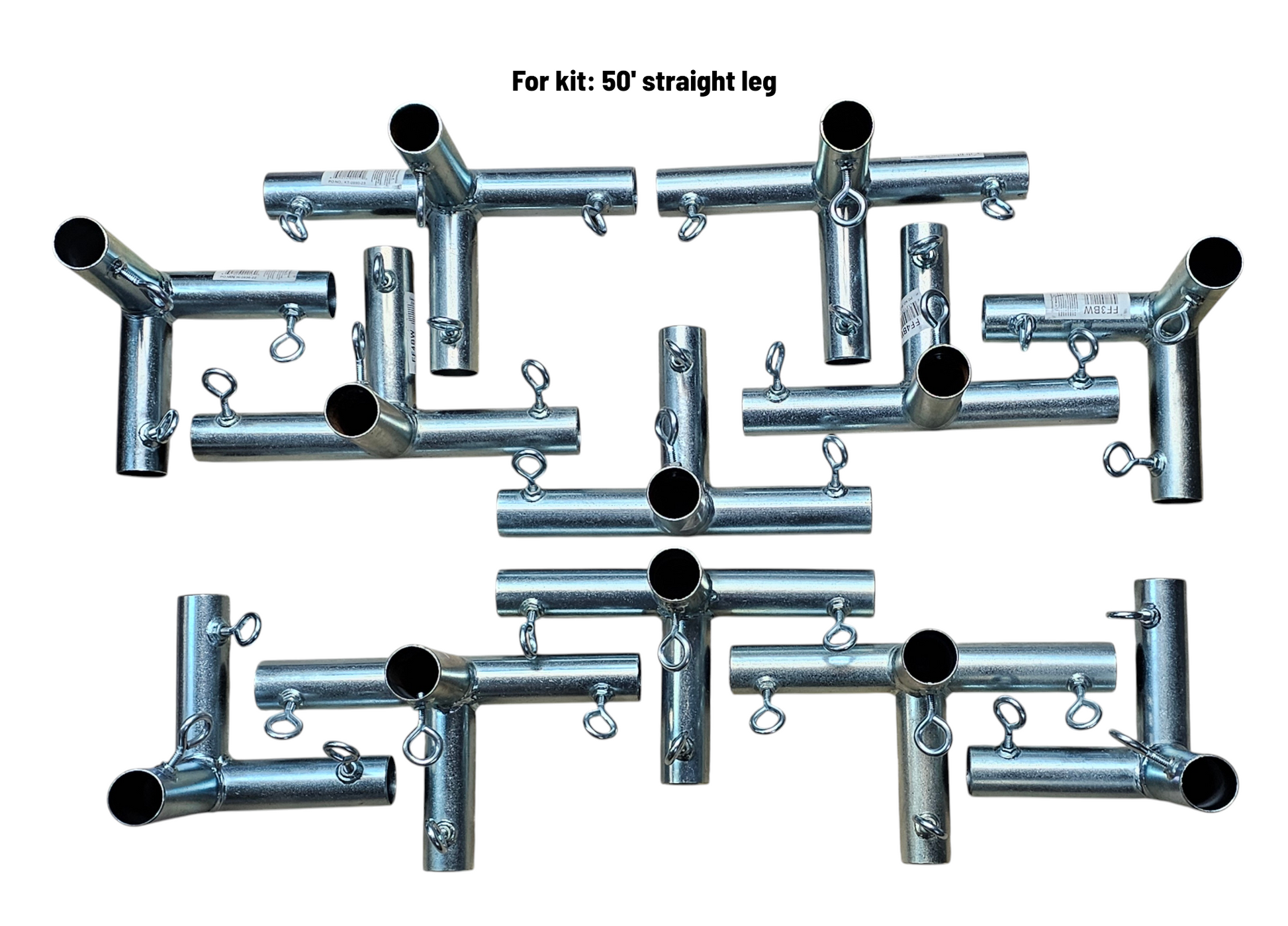Heavy duty galvanized steel batting cage fittings with welded eye bolts for baseball and softball 50 foot kit