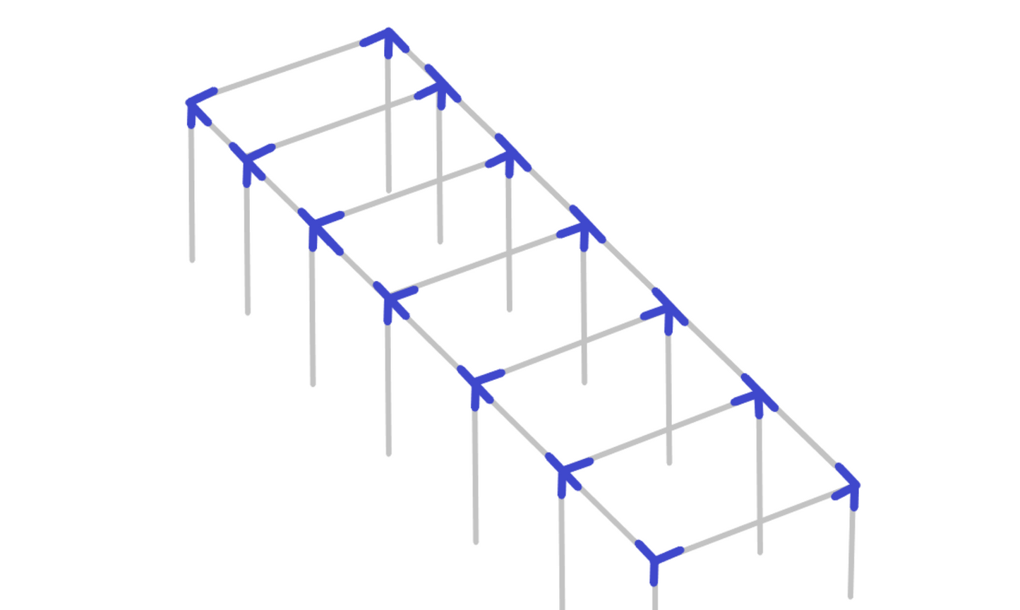 Assembly diagram for 60 foot straight leg baseball softball batting cage frame showing fitting placement