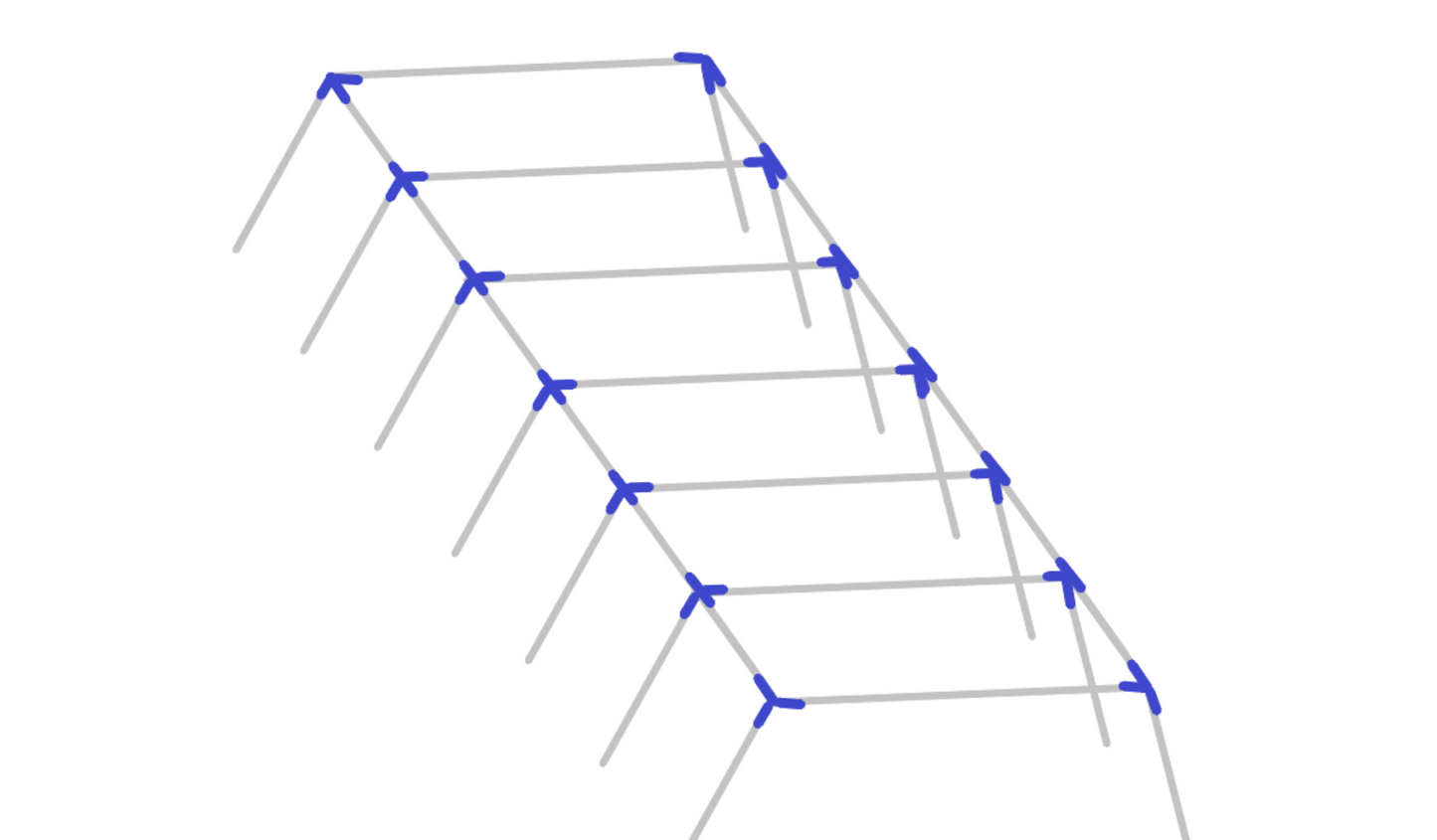 Assembly diagram for 60 foot slant leg baseball softball batting cage frame showing fitting placement