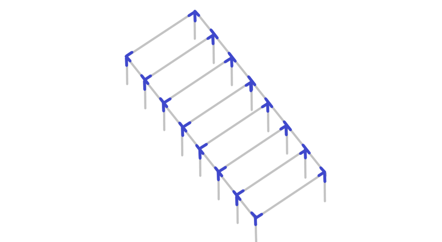 Assembly diagram for 70 foot straight leg baseball softball batting cage frame showing fitting placement
