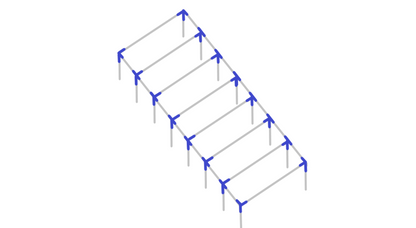 Assembly diagram for 70 foot straight leg baseball softball batting cage frame showing fitting placement