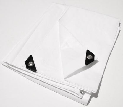 Heavy duty white 12 mil poly tarp with reinforced edges and grommets 