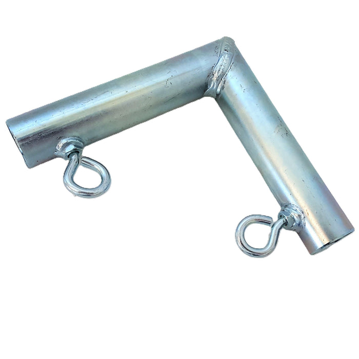 Heavy duty galvanized steel 2-way L shaped corner canopy fitting with eye bolts