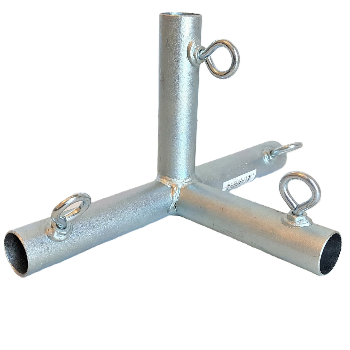 Heavy duty galvanized steel 4-way flat edge side canopy fitting with 90-degree angles and tightening eye bolts