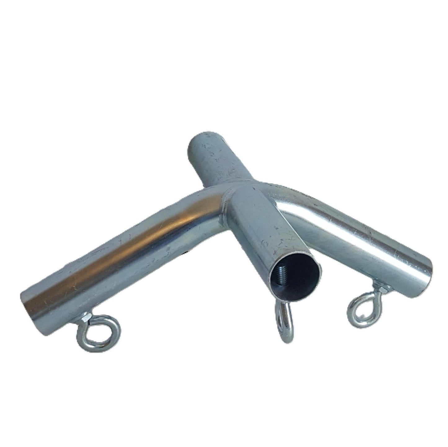 Heavy duty galvanized steel 4-way high peak side edge or top center canopy fitting with eye bolts