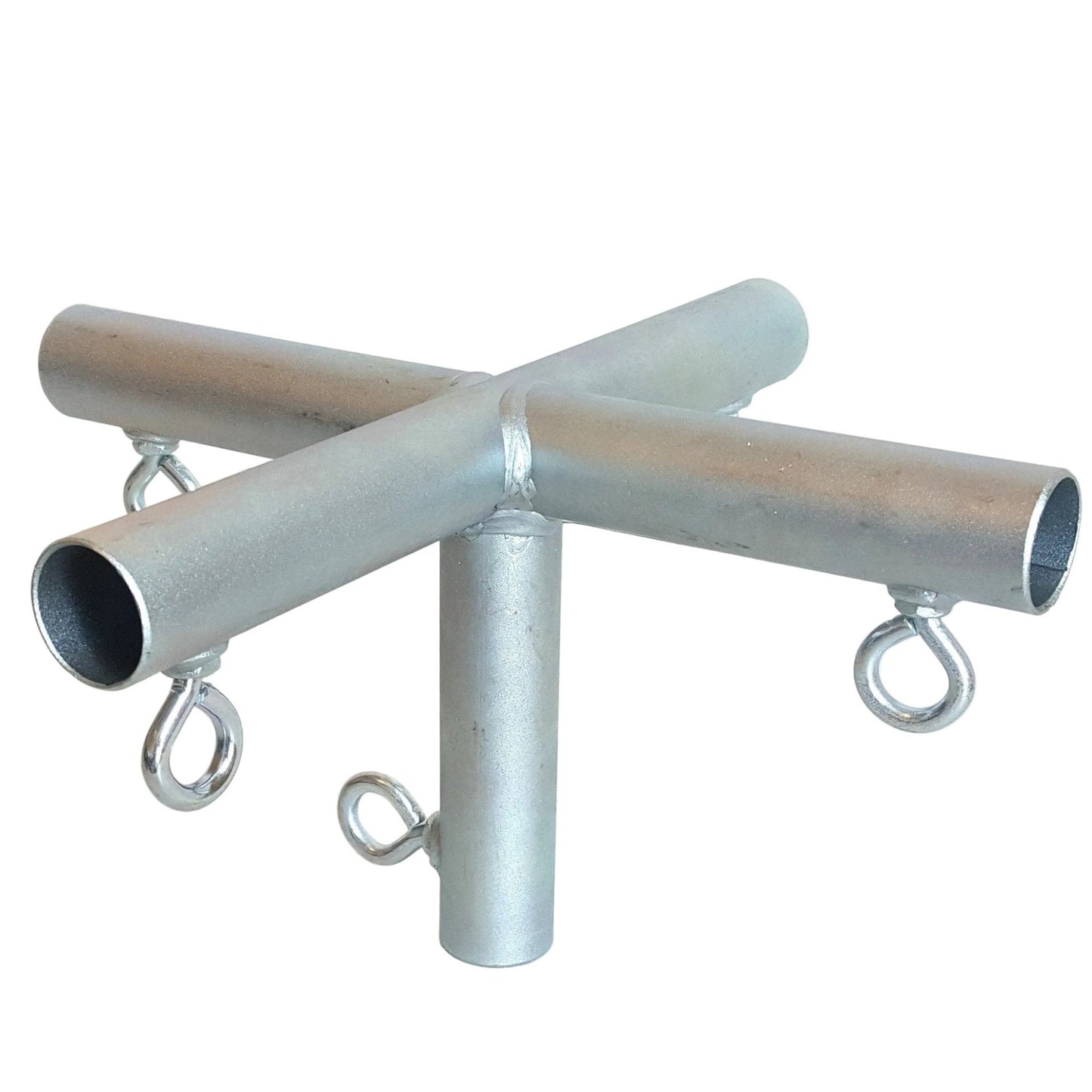 Heavy duty galvanized steel 5-way flat top center canopy fitting with leg and eye bolts