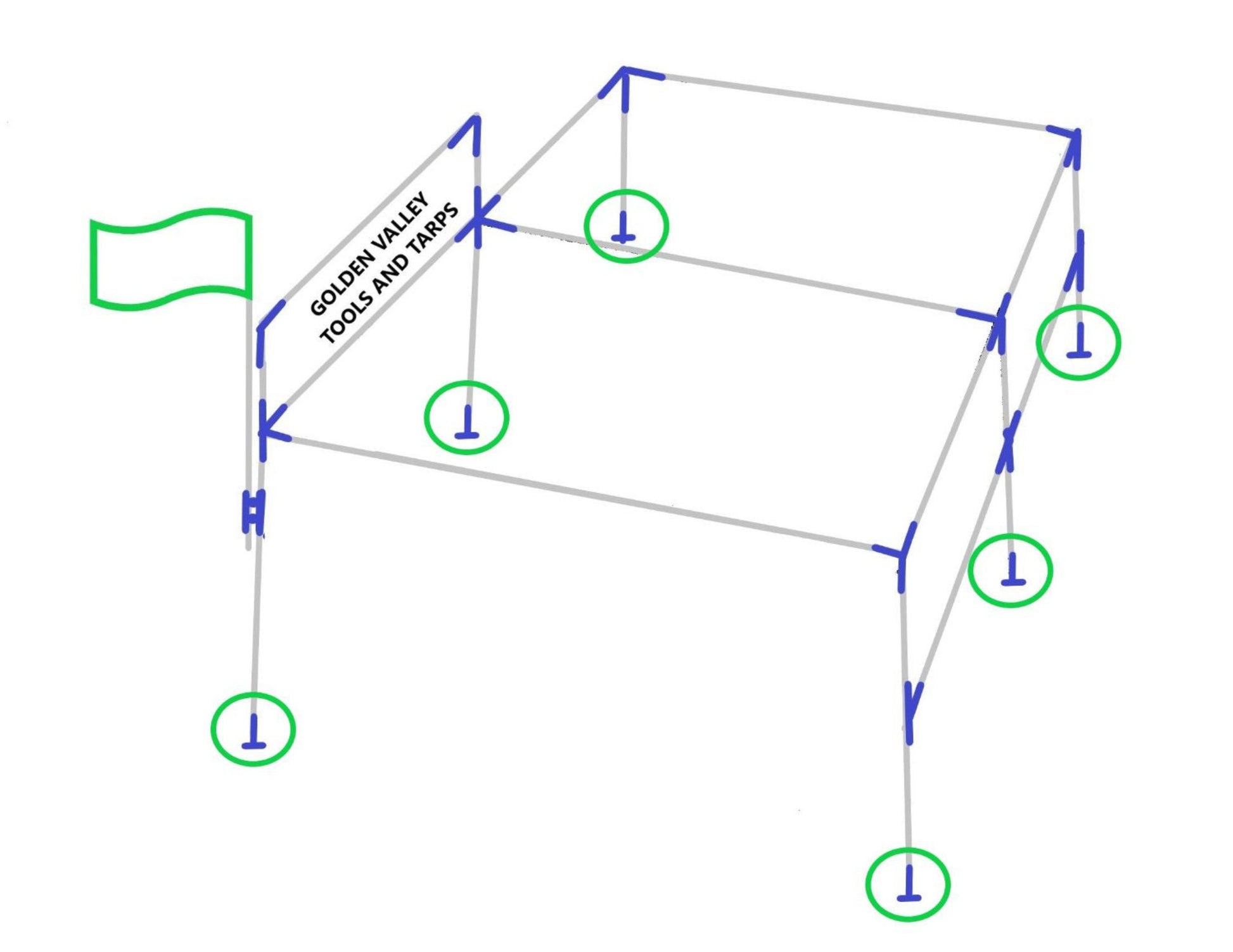 Diagram showing short foot pad fitting placement on canopy frame structure