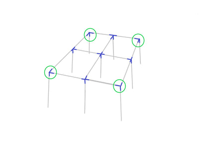 Diagram showing 3-way flat corner fitting placement on canopy frame structure