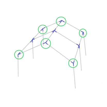 Diagram showing 3-way high peak corner top end fitting placement on canopy frame structure