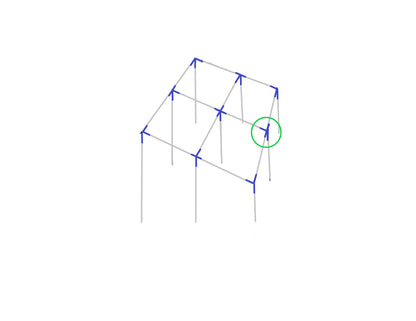 Diagram showing 4-way fitting placement on bottom of lean to slant canopy frame structure