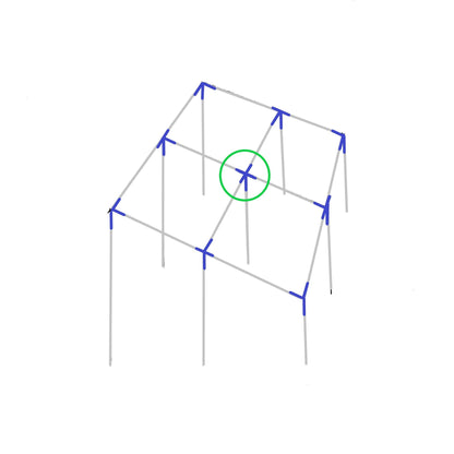 Diagram showing 5-way top center slant lean to fitting placement on canopy frame structure