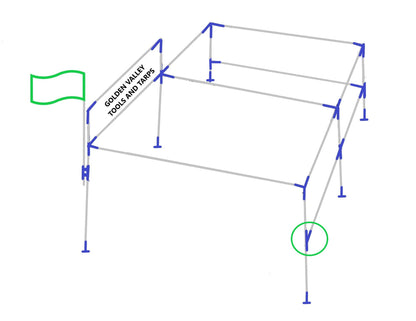 Installation diagram showing 3-way T shaped fitting placement at side of canopy frame