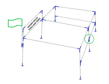 Diagram showing 3-way T shaped slider fitting placement on canopy frame structure