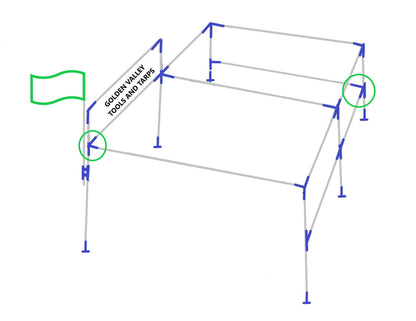 Diagram showing 3-way corner slider fitting placement on canopy frame structure