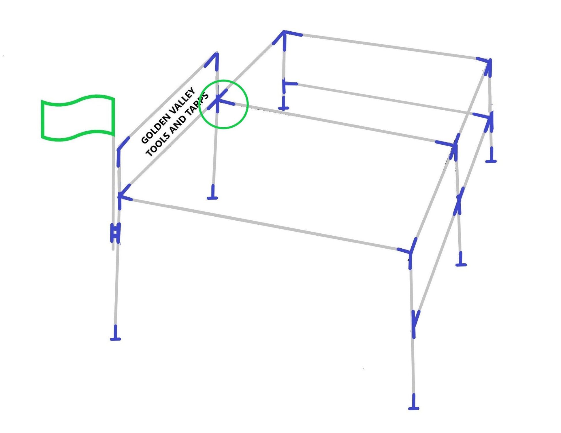 Diagram showing 4-way flat edge slider fitting placement on canopy frame structure
