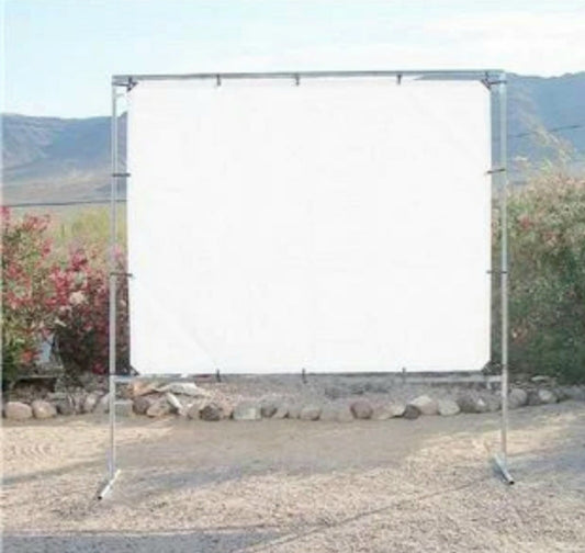 Portable Outdoor standing movie screen kit with white projection tarp and galvanized steel frame fittings