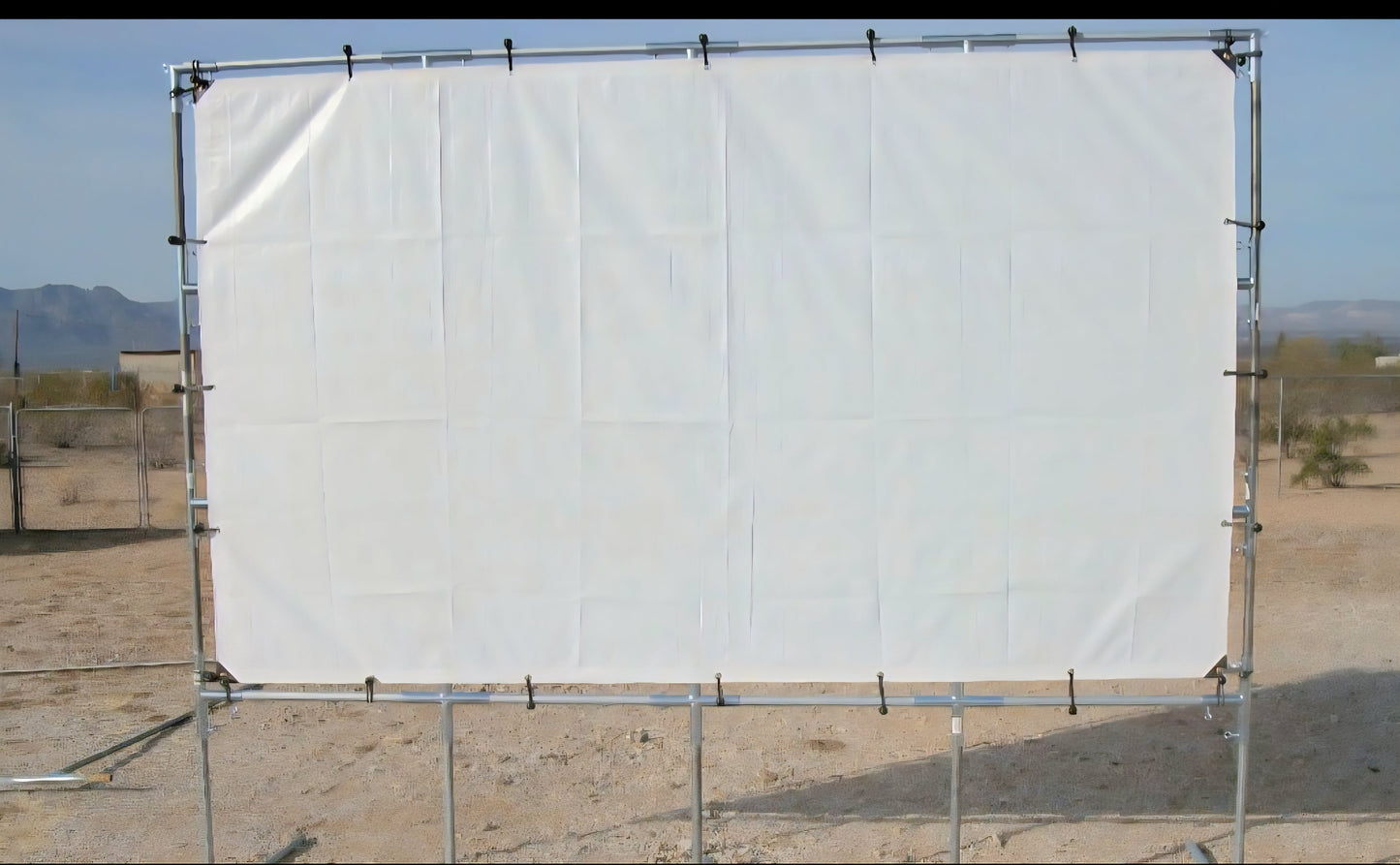 30x40 Outdoor standing projection movie screen kit with white tarp and galvanized steel frame fittings