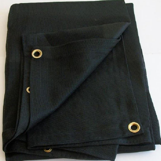 Black Mesh screen shade tarp with grommets providing 70% to 75% shade and airflow
