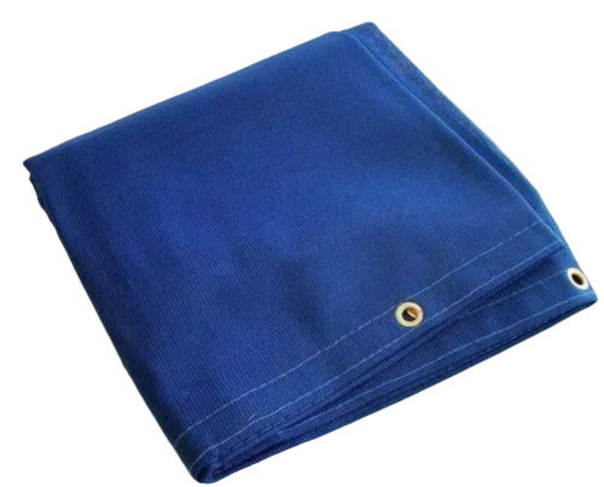 Blue mesh screen shade tarp with grommets providing 70% to 75% shade and airflow