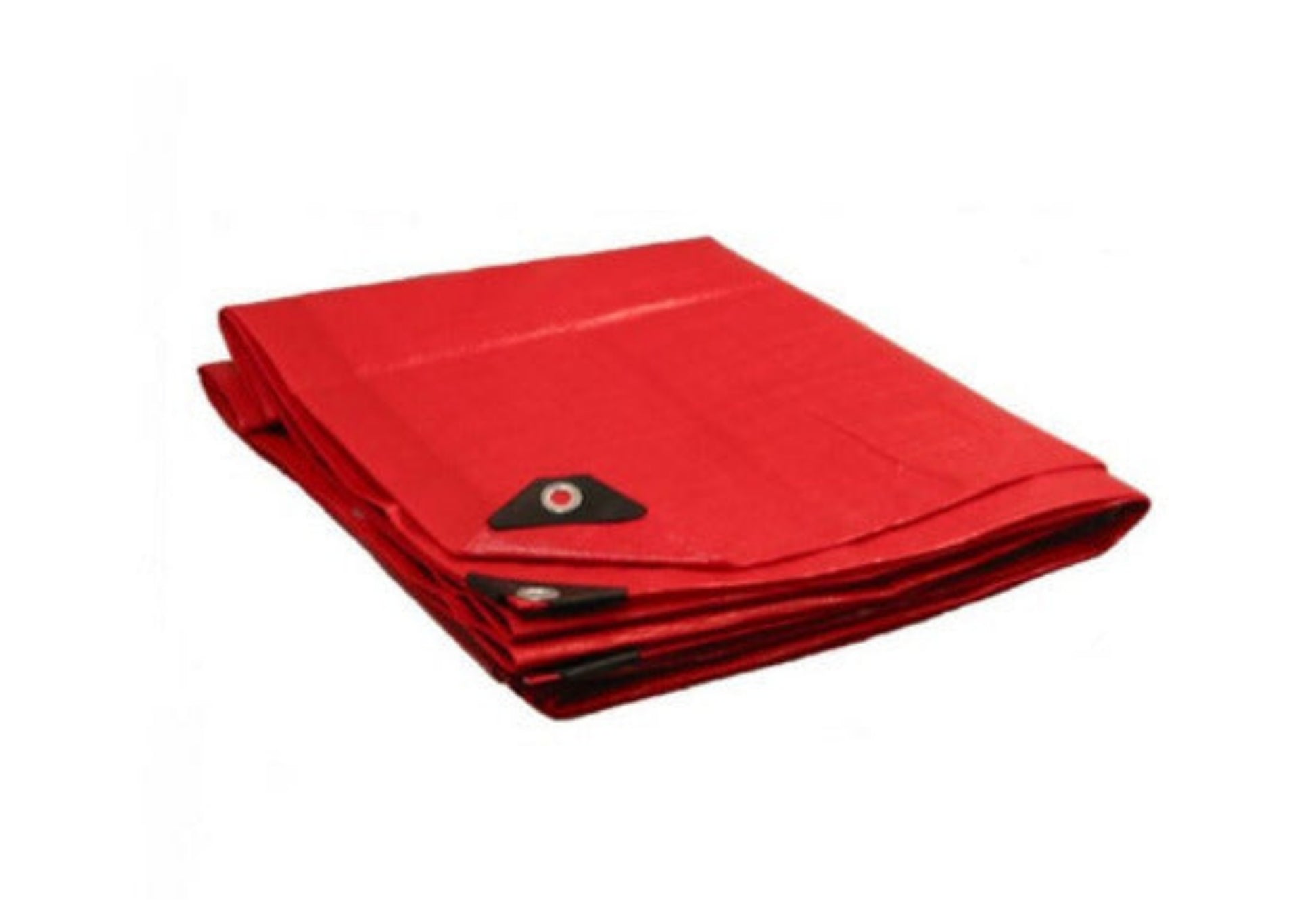 Red heavy duty 12 mil poly tarp with reinforced edges and grommets