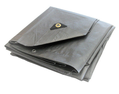 Silver heavy duty 12 mil poly tarp with reinforced edges and grommets