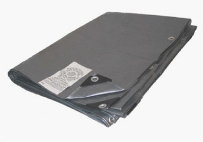Silver heavy duty 12 mil poly Fire retardant tarp with reinforced edges and grommets