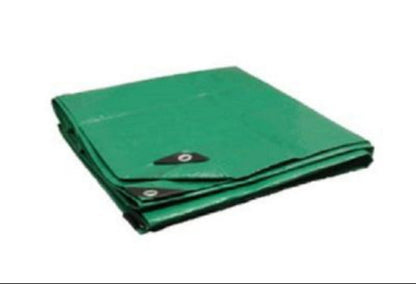 Green heavy duty 12 mil poly tarp with reinforced edges and grommets