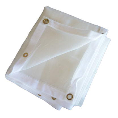 White mesh screen shade tarp with grommets providing 70% to 75% shade and airflow