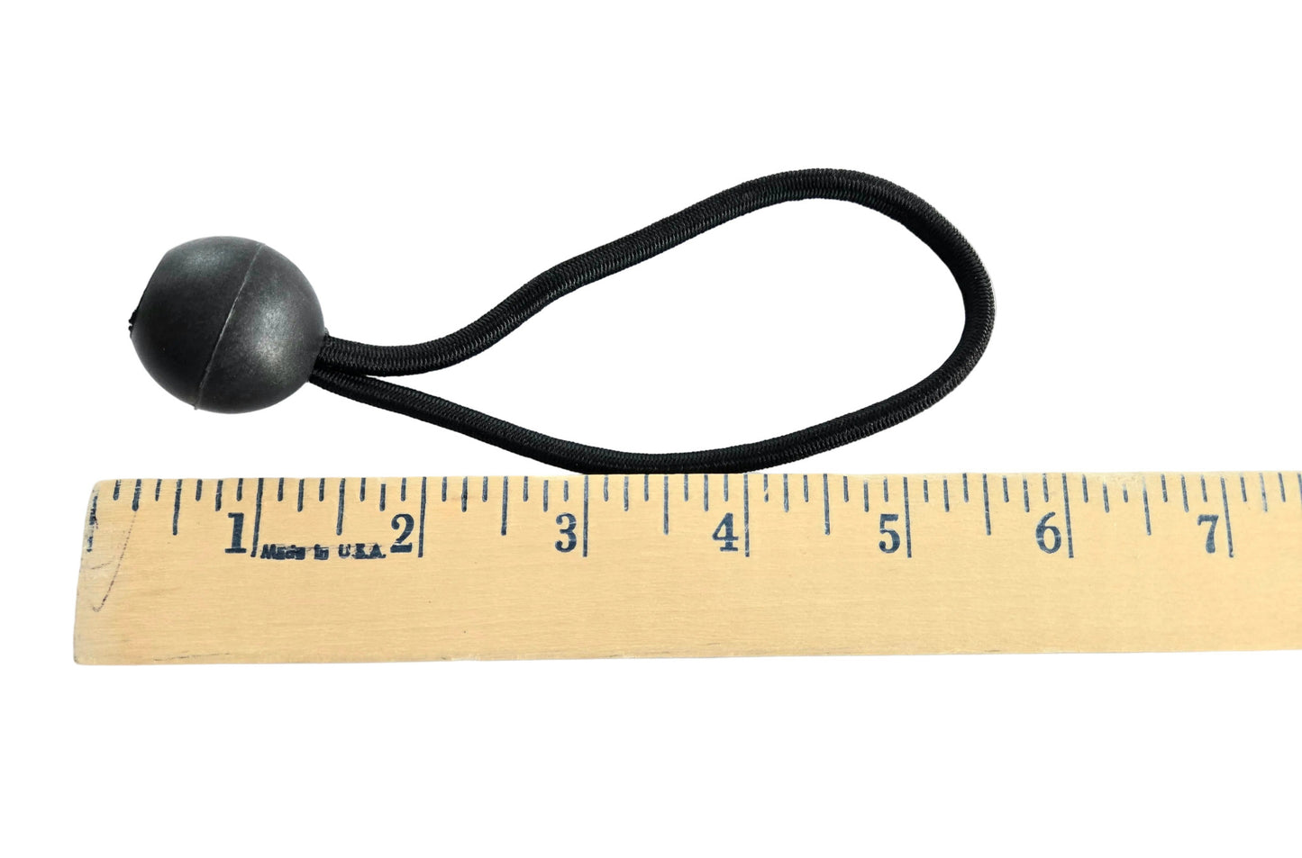 6 inch ball bungee measured against a wooden ruler
