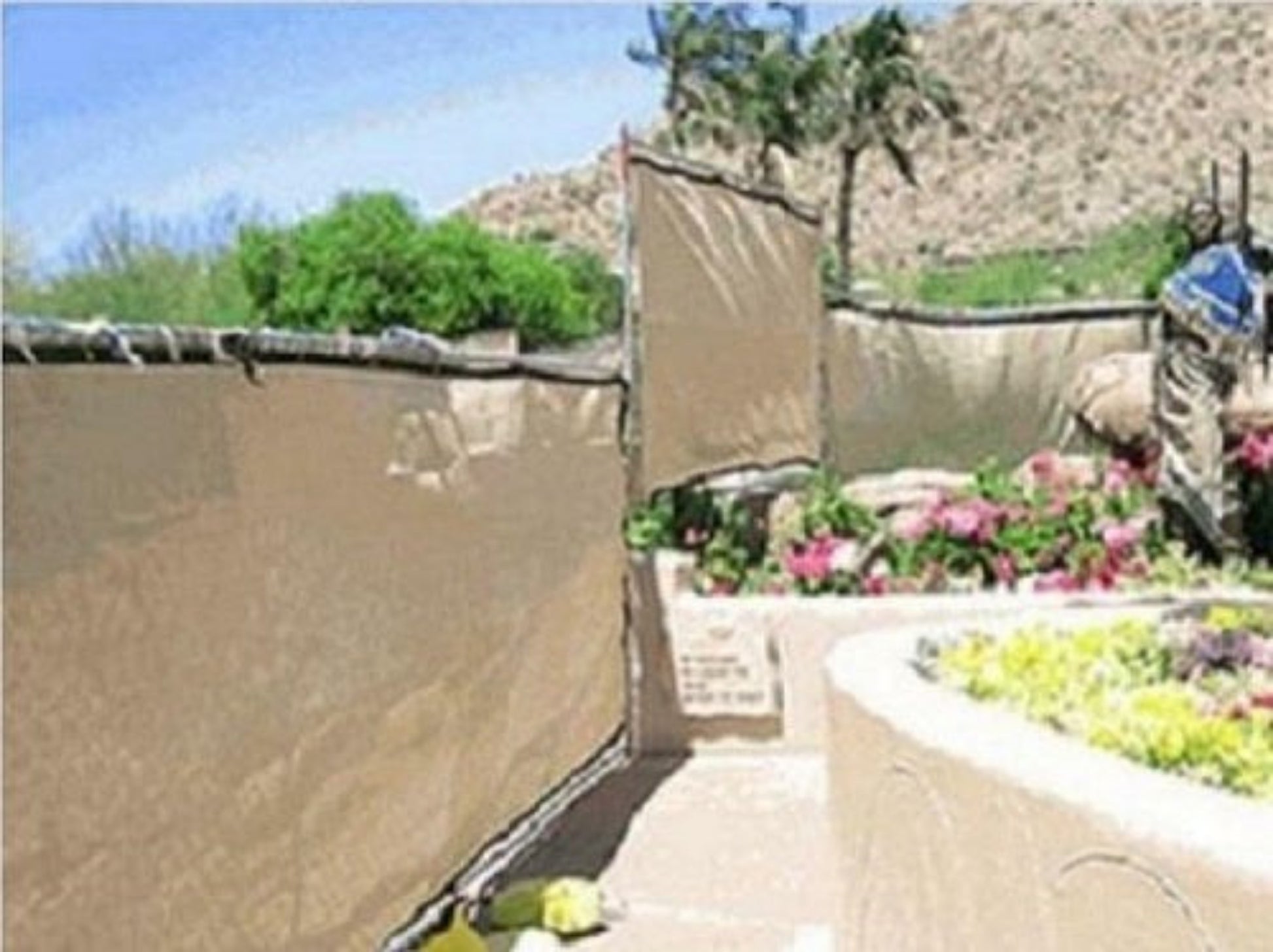 Tan mesh screen privacy fencing tarp with grommets for construction personal use